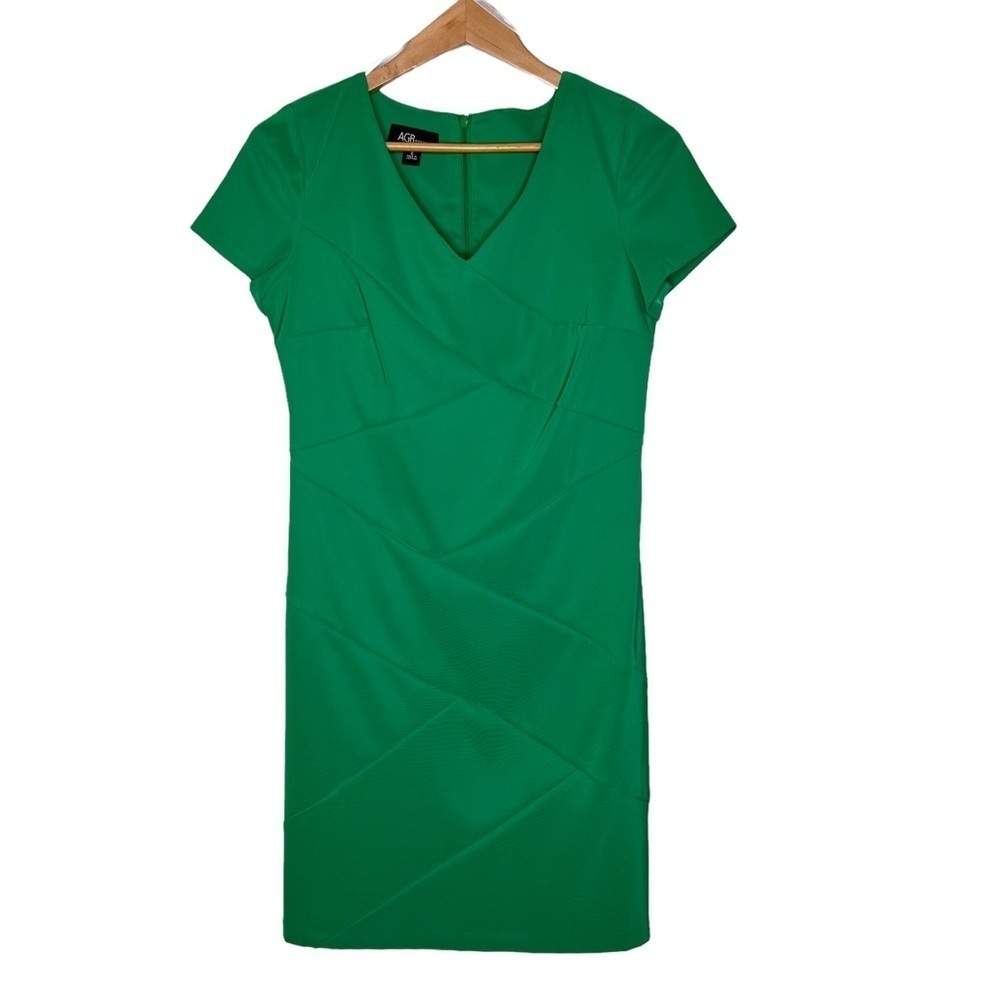 AGB Women’s Kelly Green V-Neck Short Sleeve Knee Length Career Dress Size 8 NWT - Picture 8 of 13